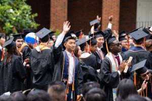 Graduates celebrating in Darden Court