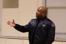 Leland Melvin speaks during "The Space Race" event Q&A