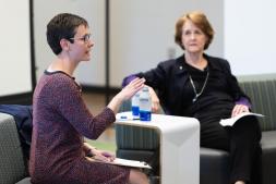 Chloe Dedic leads discussion with Kathryn Thornton.