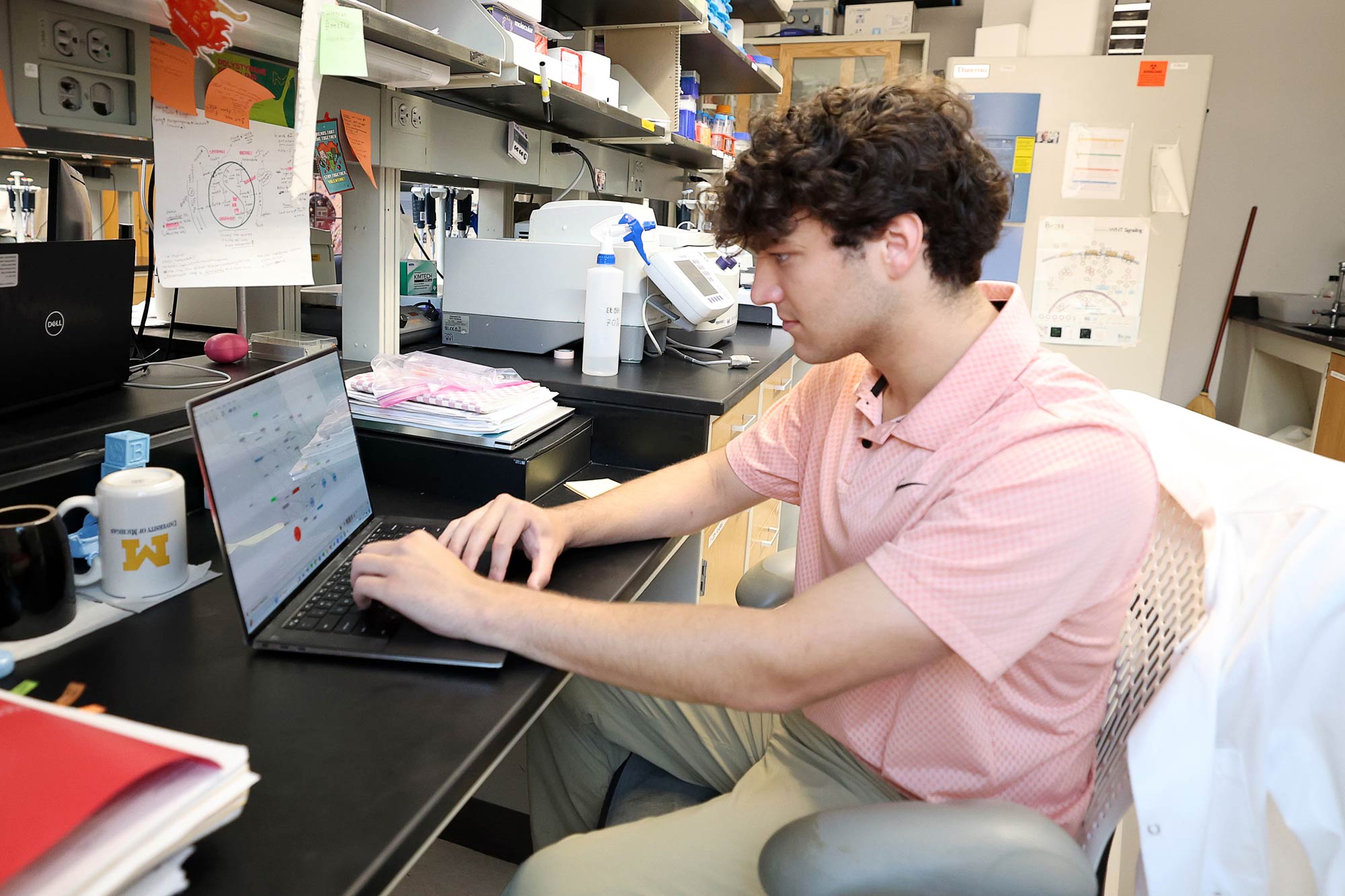 Male undergraduate student working in a lab