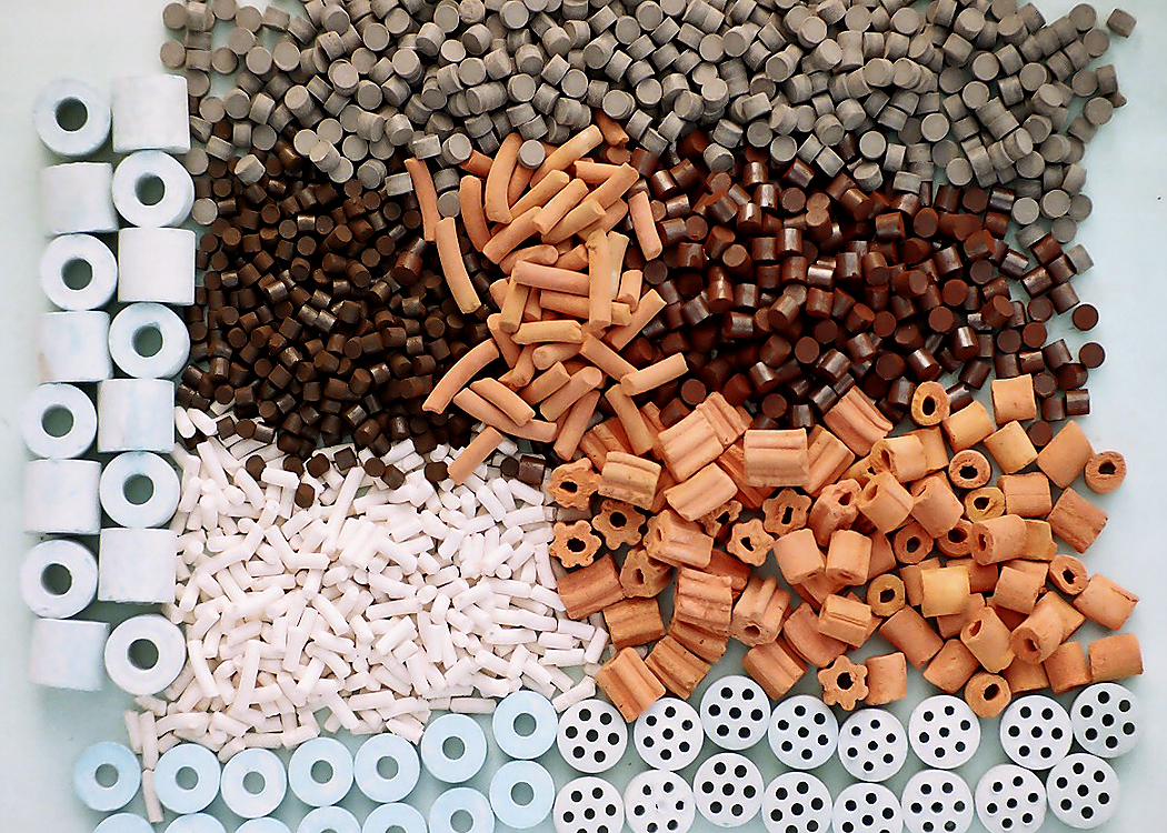 An assortment of catalysts in pellet form for industry use