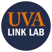 UVA Round Social Media Icon Blue with "UVA" in orange font and "Link Lab" below in white font