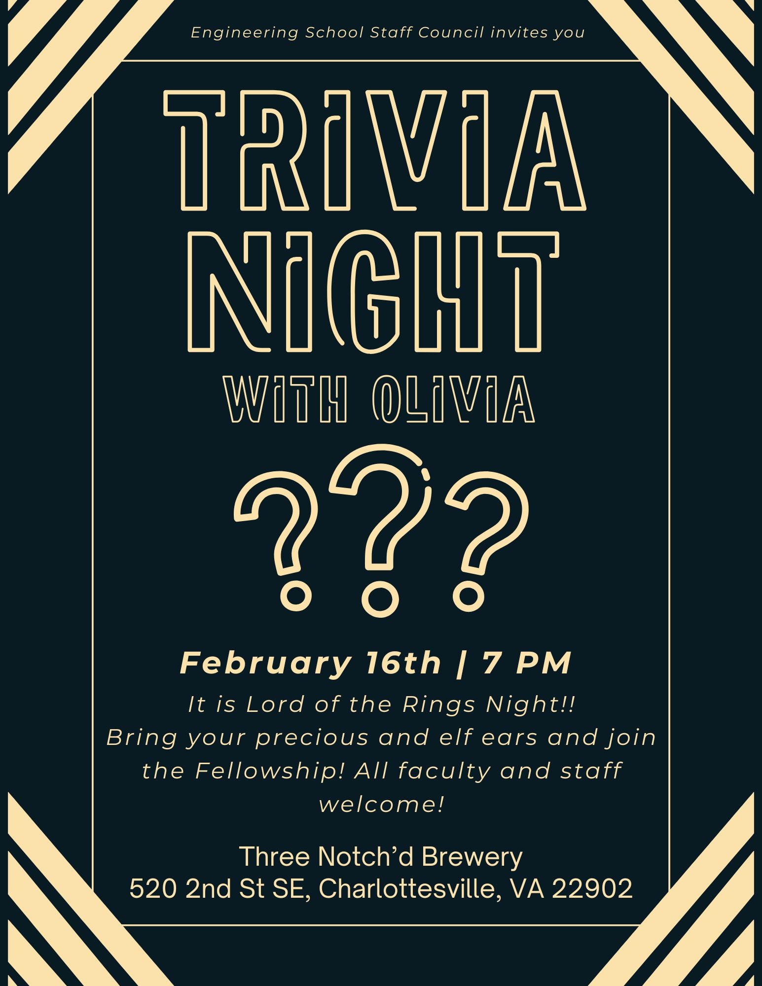 Graphic with details about an event on February 16th at a bar