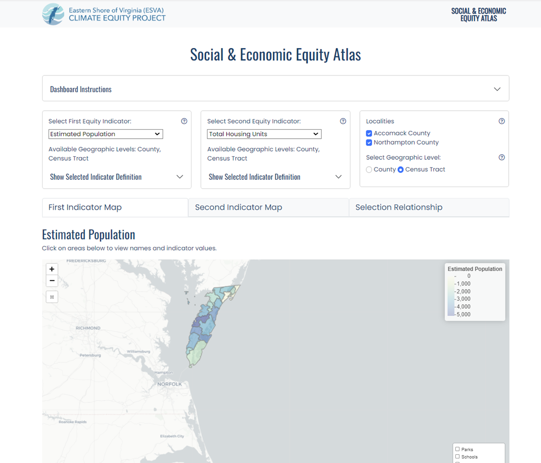 A screen capture of the Climate Equity Atlas web interface