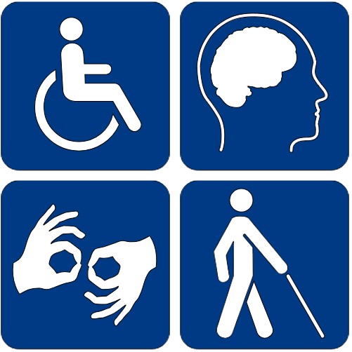 four disabilities symbols indicating physical, cognitive, hearing and visions disabilities