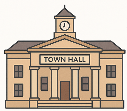 building with the words town hall in all capital letters