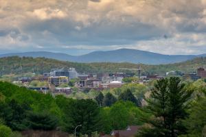 View of Charlottesville and the Blue Ridge Mountains from an elevation