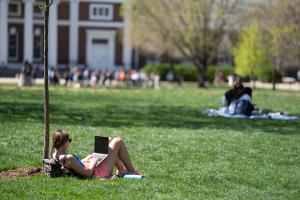 Students studying on the Lawn