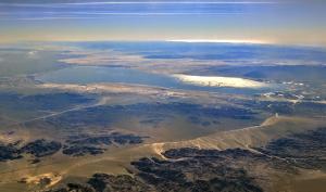 Aerial of the Salton Sea. Credit: Dicklyon, CC BY-SA 4.0 <https://creativecommons.org/licenses/by-sa/4.0>, via Wikimedia Commons