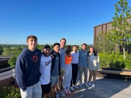 Group shot of Science, Technology & Society students on the roof of the CODE building