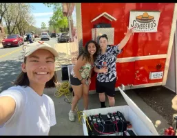 students with the food truck