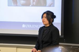 A student speaks during a presentation