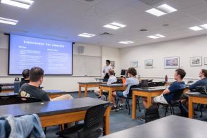A student group presents a project