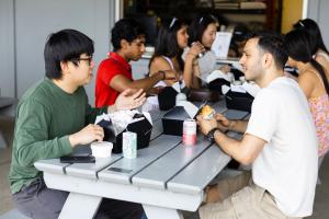Students at a picnic table