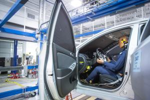 Car being prepared for crash test