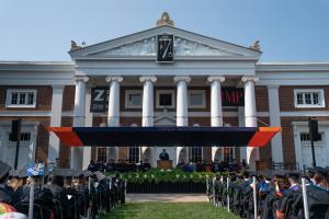 View of Old Cabell Hall with Final Exercises dais and canopy