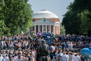 Students walk the Lawn during Final Exercises at UVA