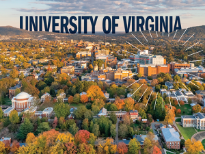 Aerial view of the Rotunda, UVA Health System and MR5, the BME Building.