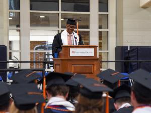 Student speaking at diploma ceremony