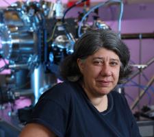 Professor Reinke behind her labs scanning tunneling microscope