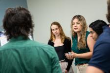 students discuss projects