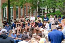 Students chat at the picnic