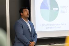 A student speaks during a presentation