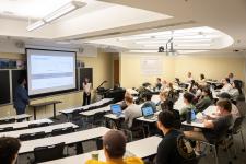 A student speaks during a presentation