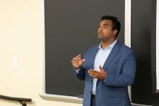 A student speaks during a presentation