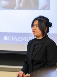 A student speaks during a presentation