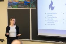 A student speaks during a presentation