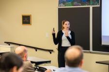 A student speaks during a presentation