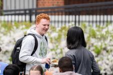 students chat during picnic