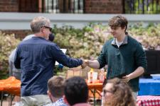 A student receives an award