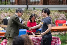 A student receives an award