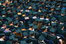 View of student graduation caps