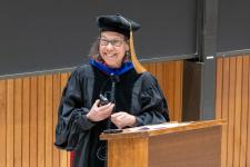 Chair Beth Opila speaks during the ceremony