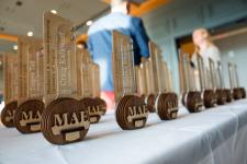 Awards on a table