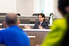 Prof. Reid Bailey asks a question during a presentation
