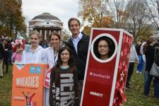 Bill Scherer with daughters in Halloween costumes
