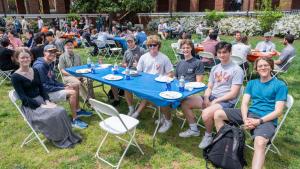 Department members gathered at a table