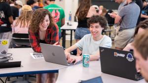 Students play a video game