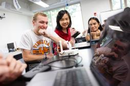 Prof. Esther Tian works with a student in Engineering Foundations